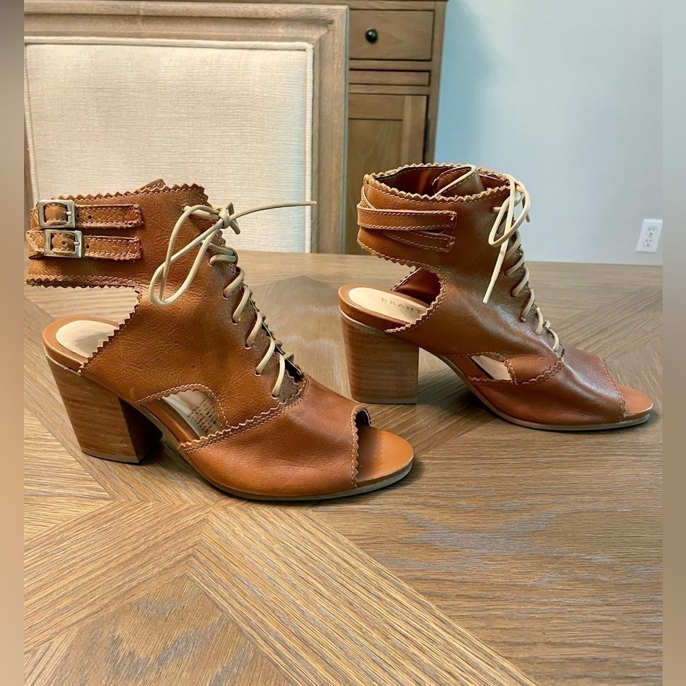 Nwot Brantano Leather Lace up Open Toe and Open Heel Caramel - Picture 8 of 16